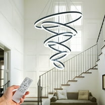 6 Ring Modern LED Chandelier,Black Large Foyer Chandeliers with Remote Control,Hanging Ceiling Light Circular Chandelier for Dinning Room Entryway