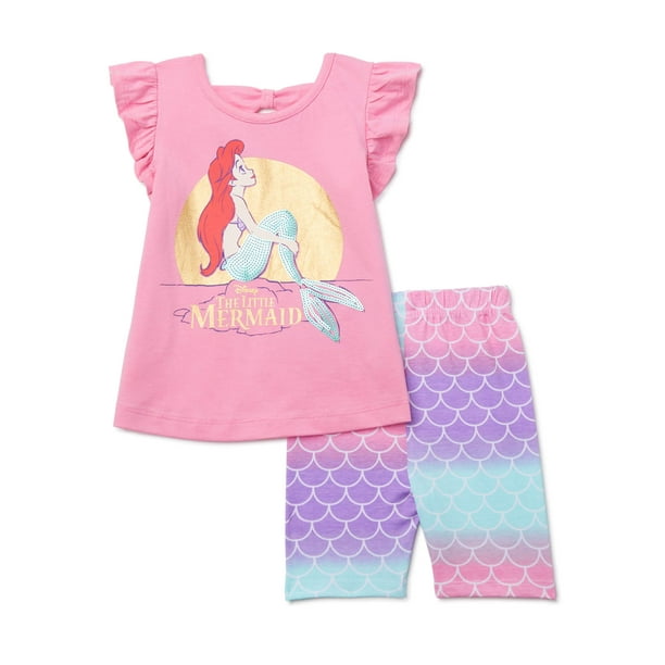 The Little Mermaid Toddler Girls Flutter Sleeve T Shirt Bike Shorts 2 Piece Outfit Set Com Bike Shorts 2 Piece Outfit Set, The Little Mermaid Toddler Bedding