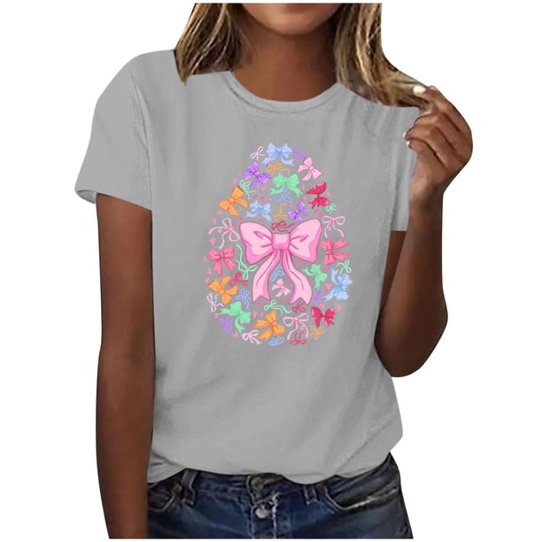 Mujeres Manga Corta de Verano Tops V-Cuello Impreso Suéter, Blusa de Moda Casual para la Primavera