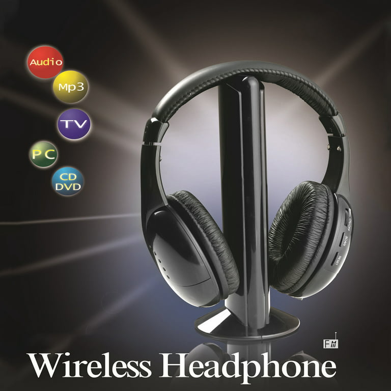 5 in 1 Wireless TV Headset with 2.4g RF Transmitter Comfortable Over Ear Headphones with Y-Adapter Voice Mode FM Radio Web Chat Monitoring for