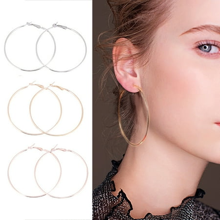 Round Loop Earrings - EECOO Stud Earrings,3 Pairs/set Fashionable Lady Women Alloy Round Large Hoop Loop Earrings Ear Stud