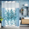 thumbnail image 6 of No Hook Shower Curtain with Snap in Liner, Country Teal Flower Botanical Waterproof Bath Curtain Double Layers with See Through Top Window, Modern Watercolor Stripes Hotel Shower Curtains 72x84in, 6 of 9