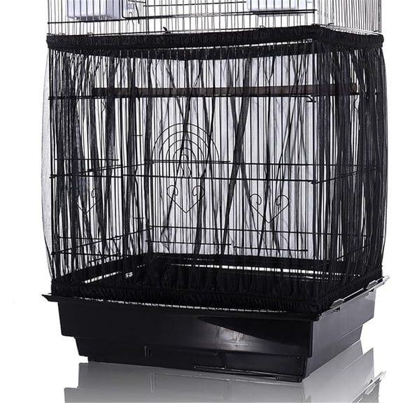 Extra large birdcage, seed catcher protection, universal birdcage cover, nylon mesh net, parrot, macaw, Black S