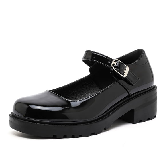 kkdom Womens Ballet Mary Jane Flats Comfortable Business Office Dress Shoes for Women Dressy and Work with Ankle Strap Black Size 6.5