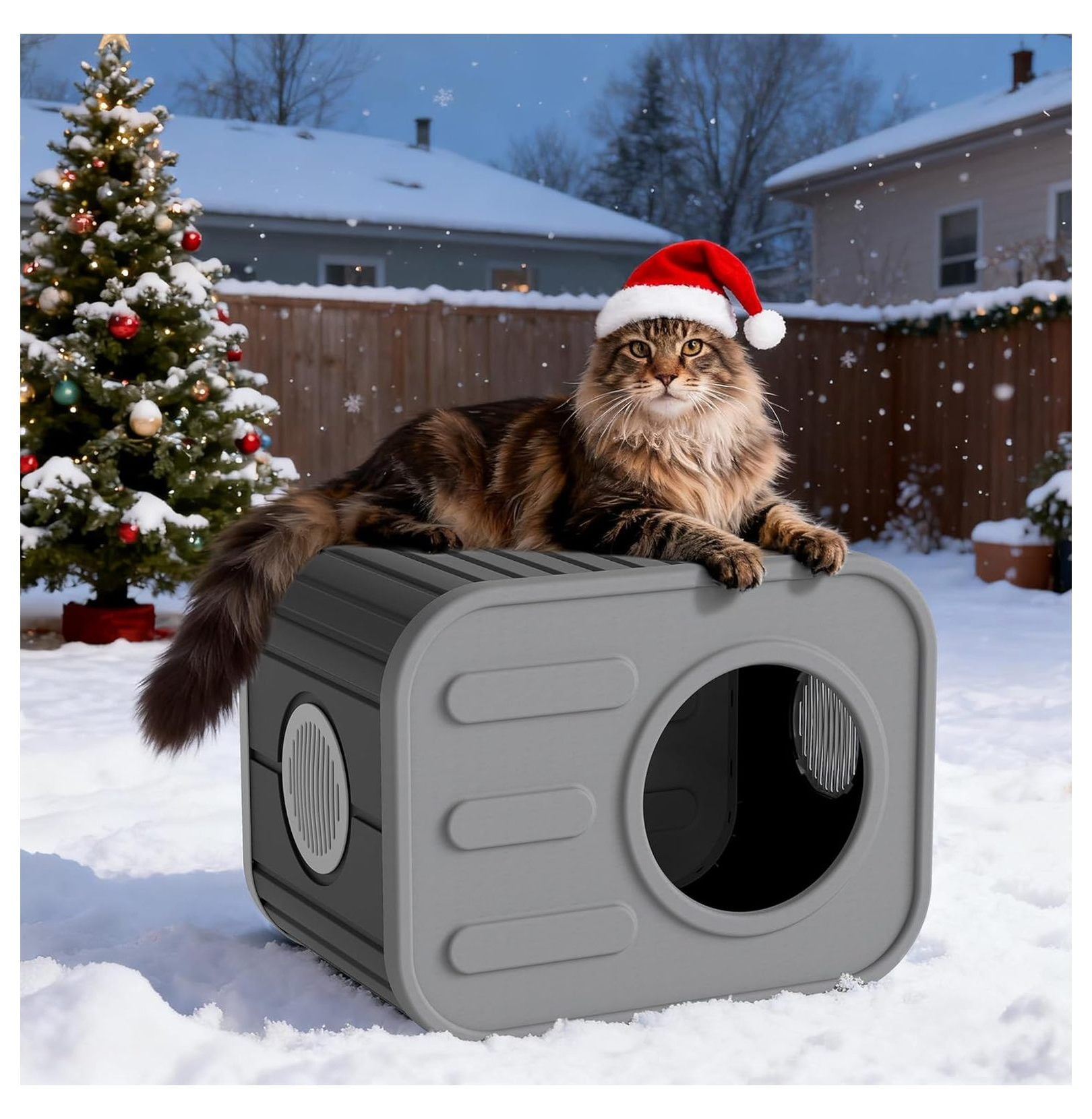 Cat House Weatherproof, Outdoor Indoor Cat Shelter - Camera Design Plastic Pet Home, Ventilated Spacious for Feral Cats, Garden & Patio (Gray)