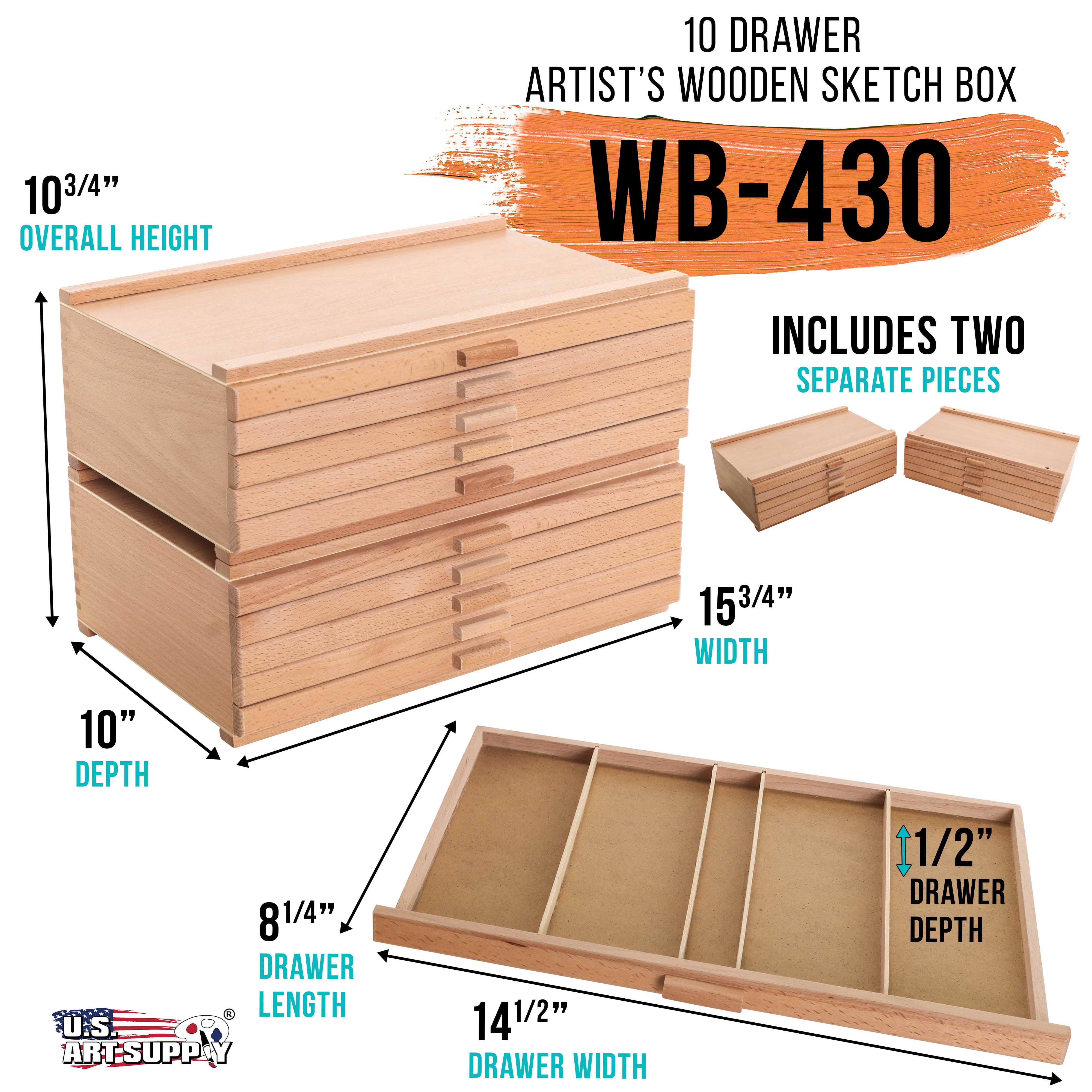 US Art Supply Artist Wood Pastel, Pen, Marker Storage Box with Drawer(s)  (Large Tool Box)
