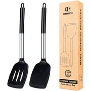 Bundlepro Pack of 2 Silicone Spatulas Turners, Non Stick Slotted and Solid Kitchen Utensils