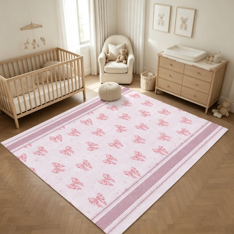 8x10 Area Rugs, Pink Bow Non-Skid Rubber Backing Large Rectangle Rugs ...
