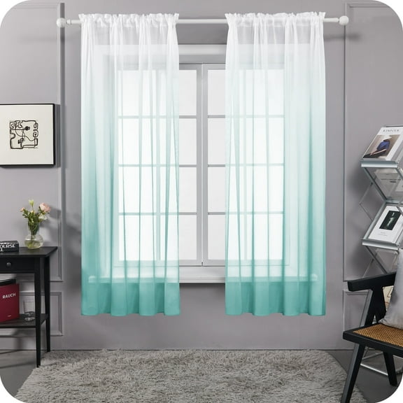 Deconovo Rod Pocket Ombre Voile Curtains for Living Room, Light Blue, 52W x 72L Inch, Semi Sheer Window Panels, Set of 2