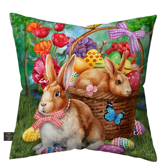 Briarwood Lane Bunnies and Basket Burlap Indoor/Outdoor Pillow