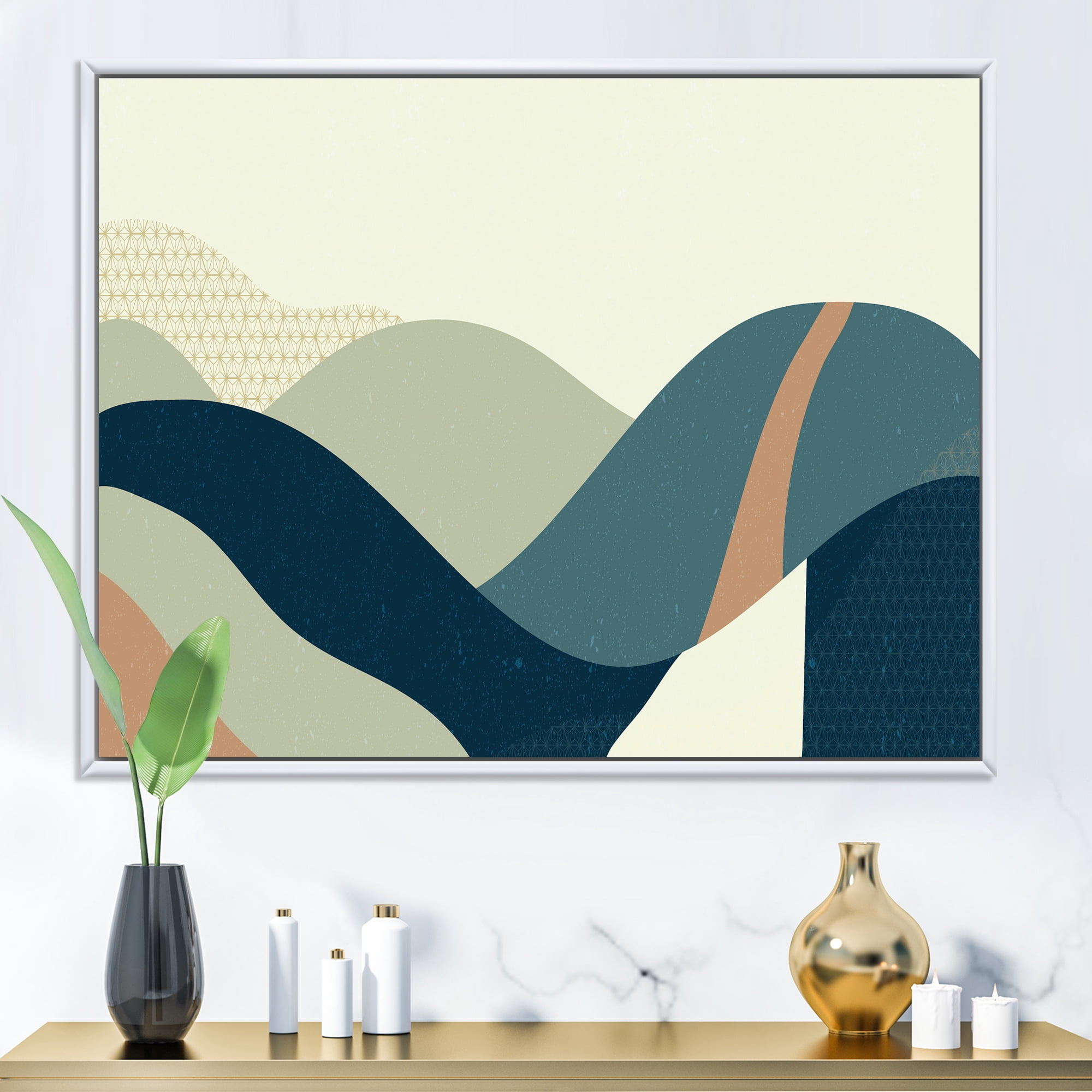 Designart 'Landscape With Hills Abstract Geometric Art' Modern Framed Canvas Wall Art Print