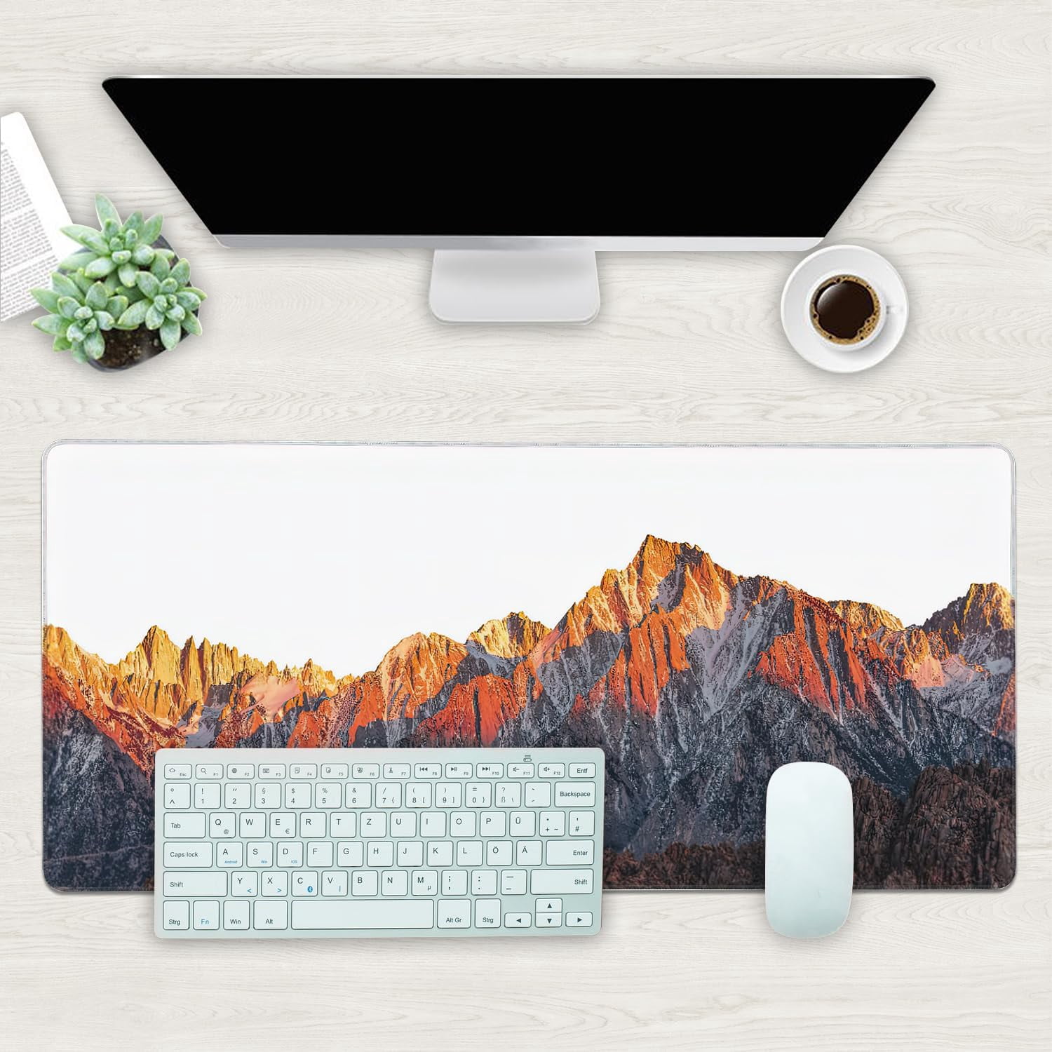 Desk Mat, Mountains at Sunset Extended Gaming Mouse Pad Large, 35.4"x15.7" Big Mouse Pad with Non-Slip Base and Stitched Edge, Long Computer Keyboard Mouse Mat for Home Office Work