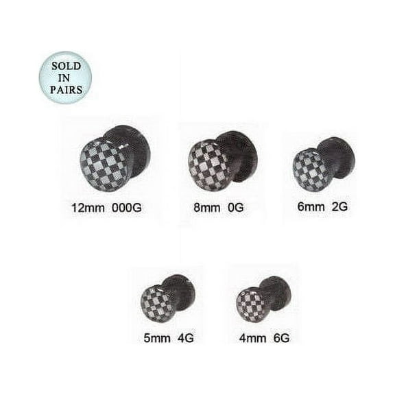 Ear Plugs Acrylic Screw Fit with Checker Logo Design - 6 Gauge to 1/2 Inch