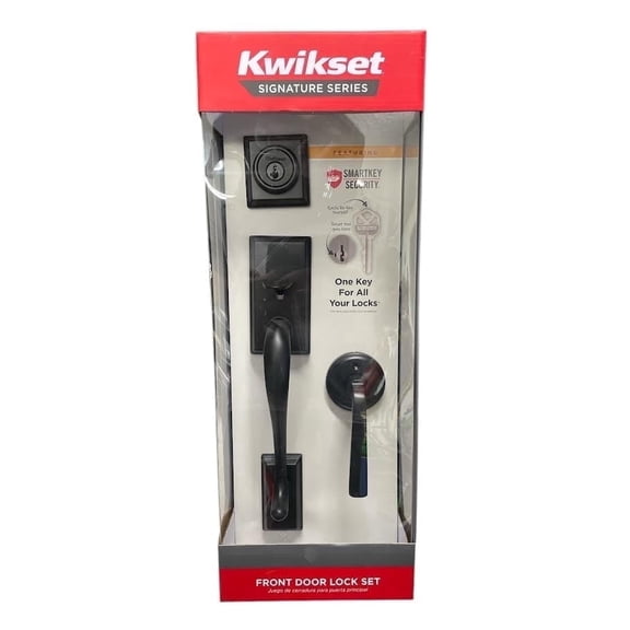 Hawthorne Single Cylinder Door Handleset w/Trafford Handle featuring SmartKey Security in Matte Black