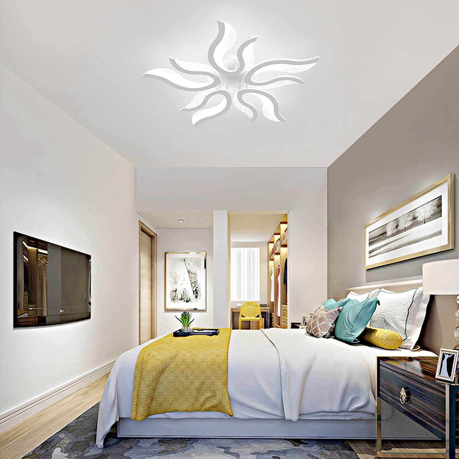 Garwarm LED Ceiling Light Dimmable 50W Modern Ceiling Lamps with Remote,Flame Shape LED Chandelier Light Fixture for Living Dining Room Bedroom Kitchen,3 Color/3000-6500K