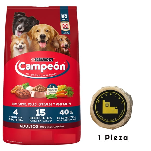 Campeón Adulto Todos Tamaños Carne 25 Kg + Mazacan Para Perro 1 pza