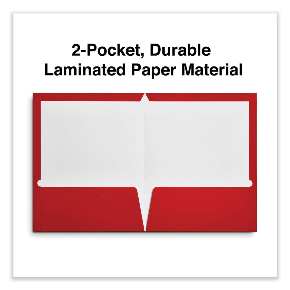 11 in. x 8-1/2 in. Cardboard Paper, Laminated Two-Pocket Folder - Red (25/Pack)