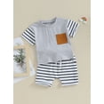 thumbnail image 4 of Musuos Baby Boys Shorts Set, 6 12 18 24M Short Sleeve Crew Neck T-shirt with Striped Shorts Summer Outfit, 4 of 10