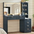 thumbnail image 7 of Fluted Lighted Makeup Vanity Table, Blue Dressing Desk with Charging Station for Living Room, 7 of 7