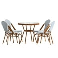 thumbnail image 2 of Flash Furniture Indoor/Outdoor Commercial French Bistro 31.5" Table, White and Navy PE Rattan, Glass Top with 4 Stack Chairs - Natural Frame, 2 of 10