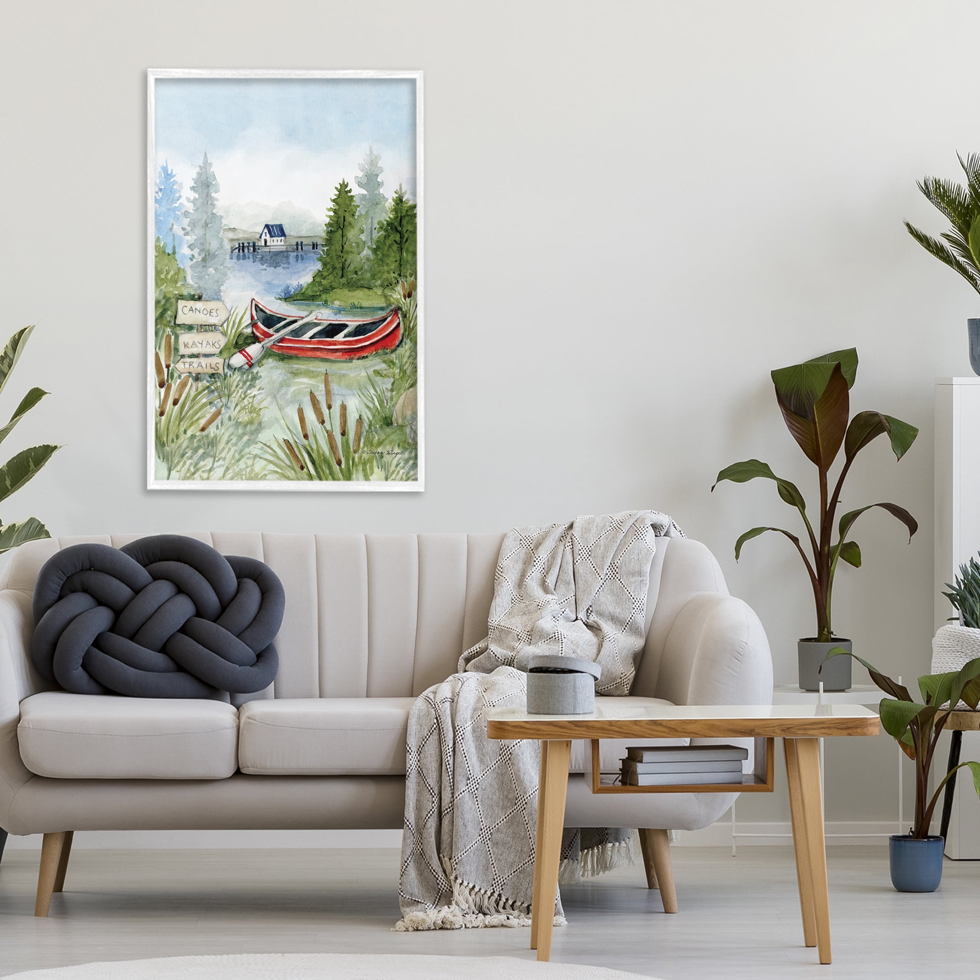 Stupell Industries Canoe On Lake White Framed Giclee Art, design by Susan Winget