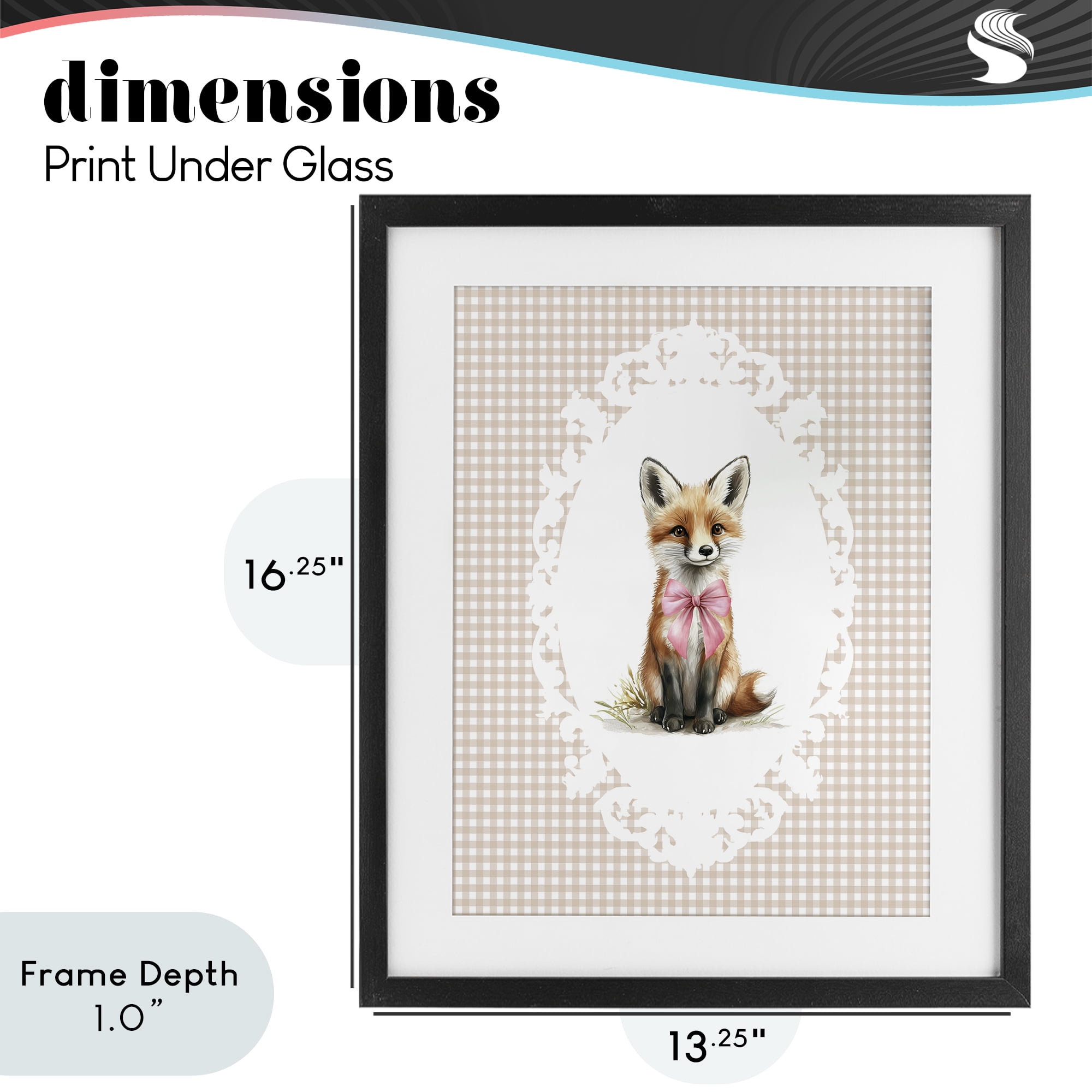 Stupell Industries Vintage Bow Fox on Gingham Black Framed Print Under Glass, design by Christine Simpson Art