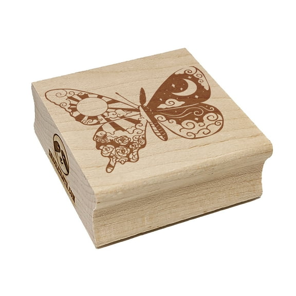 Sun Moon Butterfly Moth Square Rubber Stamp Stamping Scrapbooking Crafting - Small 1.25in