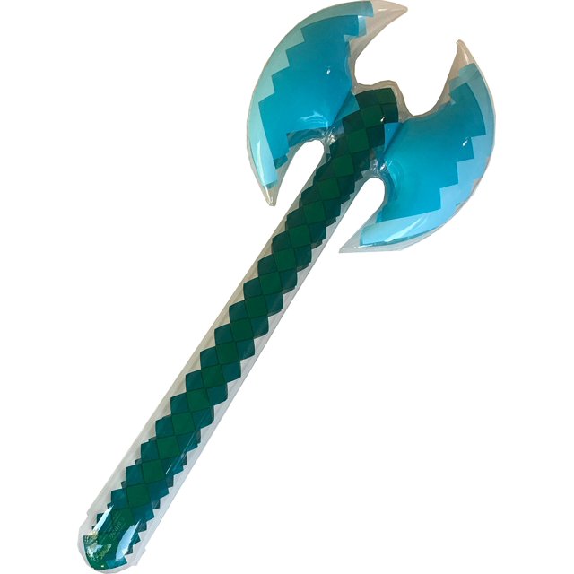 megasumer Inflatable Blue Mine Pixel Axe Craft (Blue/Green Axe)