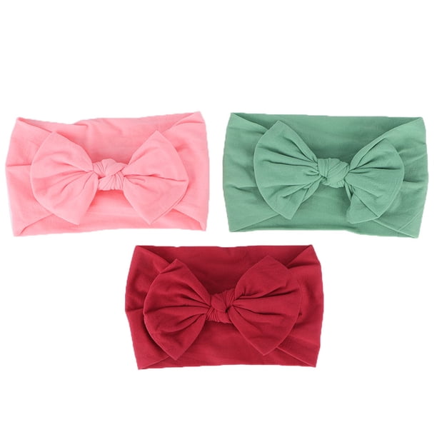 Juego de 3 diademas de nailon para recién nacidos, suaves y bonitas, con lazo decorativo (burdeos, verde y rosa)