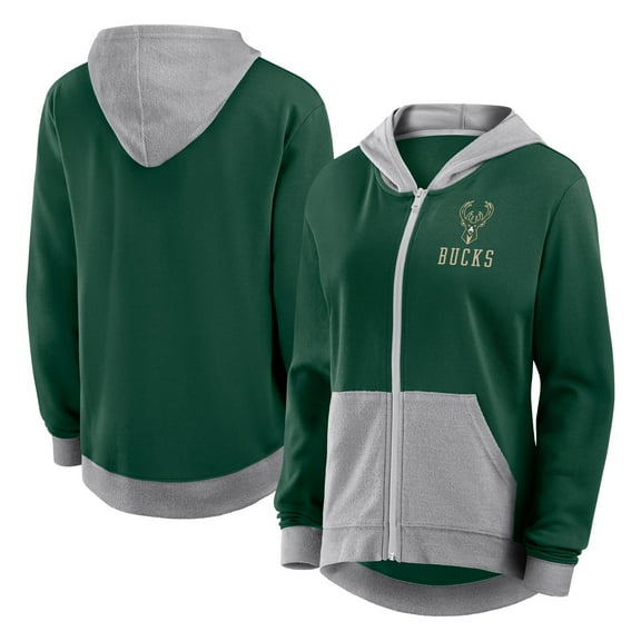 Women's Logo Athletic Hunter Green Milwaukee Bucks Hit It French Terry Full-Zip Hoodie