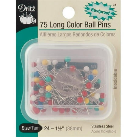 UPC: 0072879100624 | Dritz Long Color Ball Pins 75/Pkg-Size 24