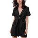 thumbnail image 3 of Vestido con cuello en V profundo, agradable para la piel, manga corta, lazo, tiras en la parte delantera, elástico en el pecho, cintura media, vestido de línea A, 3 of 8