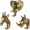 thumbnail image 1 of 3 Pack Rhinoceros Giraffe Elephant Head Wall Hooks Animal Shaped Coat Rack Bathroom Hooks Wall Hanging (Golden), 1 of 5