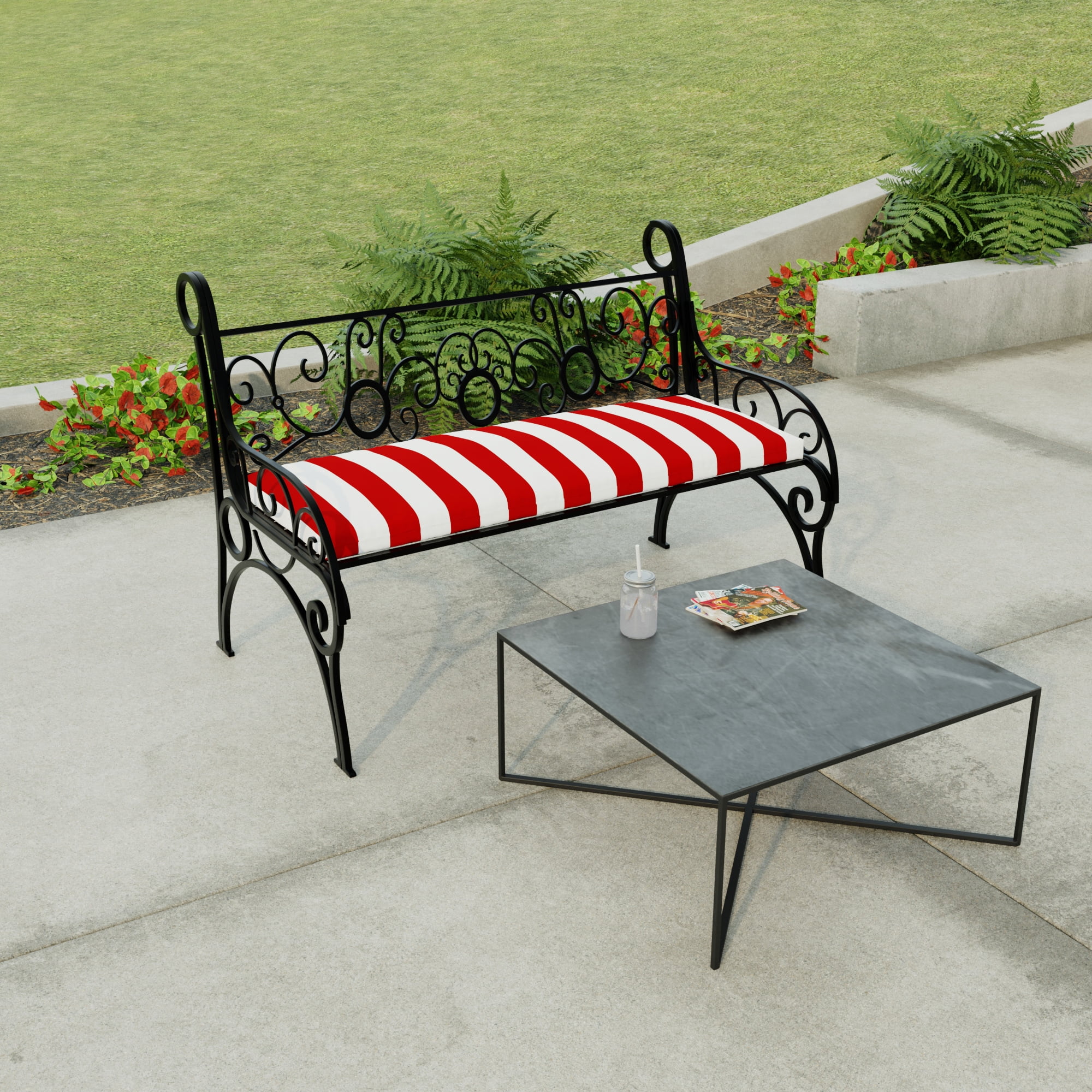 Jordan Manufacturing 48" x 18" Cabana Red Stripe Rectangular Outdoor Settee Swing Bench Cushion with Ties