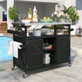 thumbnail image 2 of Outdoor Kitchen Island, Rolling Bar Cart & Storage Cabinet, Farmhouse Solid Wood Outdoor Grill Table with Stainless Steel Top, Spice Rack , Towel Rack for Kitchen & Barbecue, Black, 2 of 27