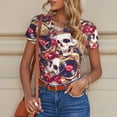 thumbnail image 6 of Fotbe Skull record artist Women's Crew Neck Short Sleeves Bodysuit Tops Round Neck Slim Sleeveless Soft Comfortable Basic-Large, 6 of 7