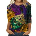 thumbnail image 1 of Penkiiy Blouse Carnaval pour Femmes Mardi Gras Mode Imprimée Décontractée Col Rond Manches 3/4 T-shirt Blouse m Multicolore, 1 of 5