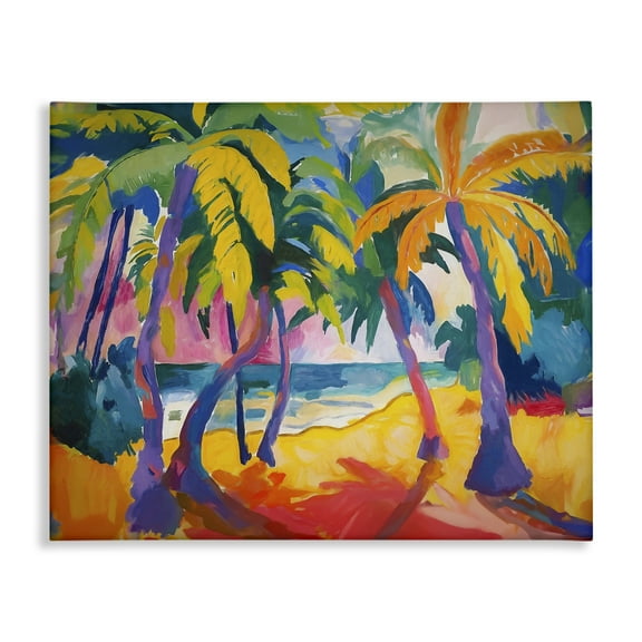 Stupell Industries Tropical Palm Paradise Coastal Painting Gallery Wrapped Canvas Art Print Wall Art, 20 x 16
