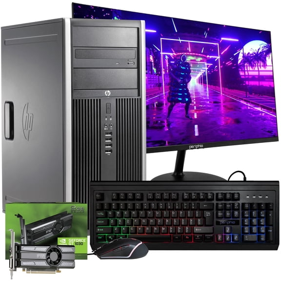 Restored HP EliteDesk Tower Computer Intel i7 (3.40GHz) GeForce GT 1030 (2GB) 16GB DDR3 RAM 1TB SSD 5G-WiFi + Bluetooth Windows 10 Pro 24in Monitor RGB Keyboard + Mouse (Refurbished)