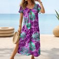 thumbnail image 2 of ICHUANYI Womens Summer Fashion Dresses Short Sleeve Crew Neck Mid-Calf Dress Floral Print Dress, 2 of 6