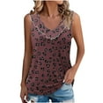 thumbnail image 2 of Shirts for Women Sleeveless Ruffle Collar Round Neck Printed Casual Tank Top Wine S, 2 of 6