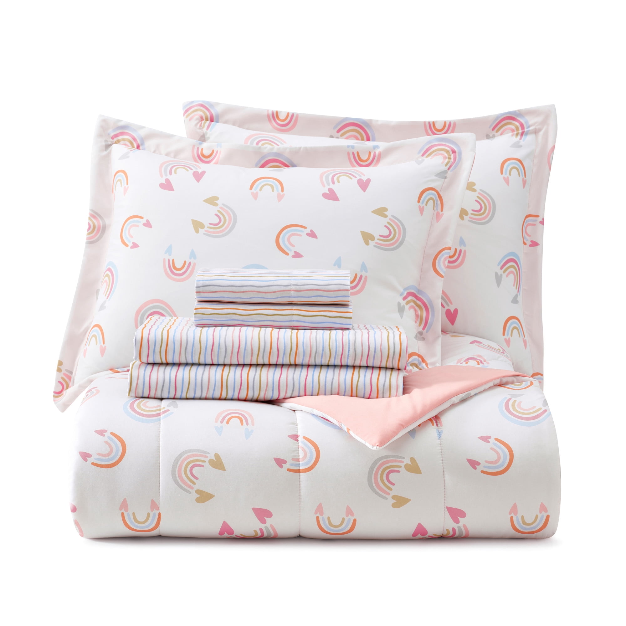 Dream Factory 7-Piece Lucky Hearts Bed in a Bag, Pink, Full