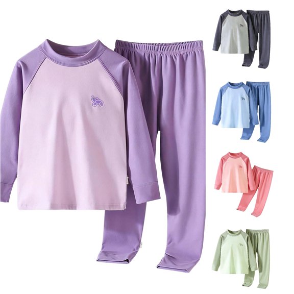 AWZXDE Boys Thermal Underwear Long Sleeve Top Pants Kids Warm Base Layer Home Loungewear Set For Children Purple,15-16 Years