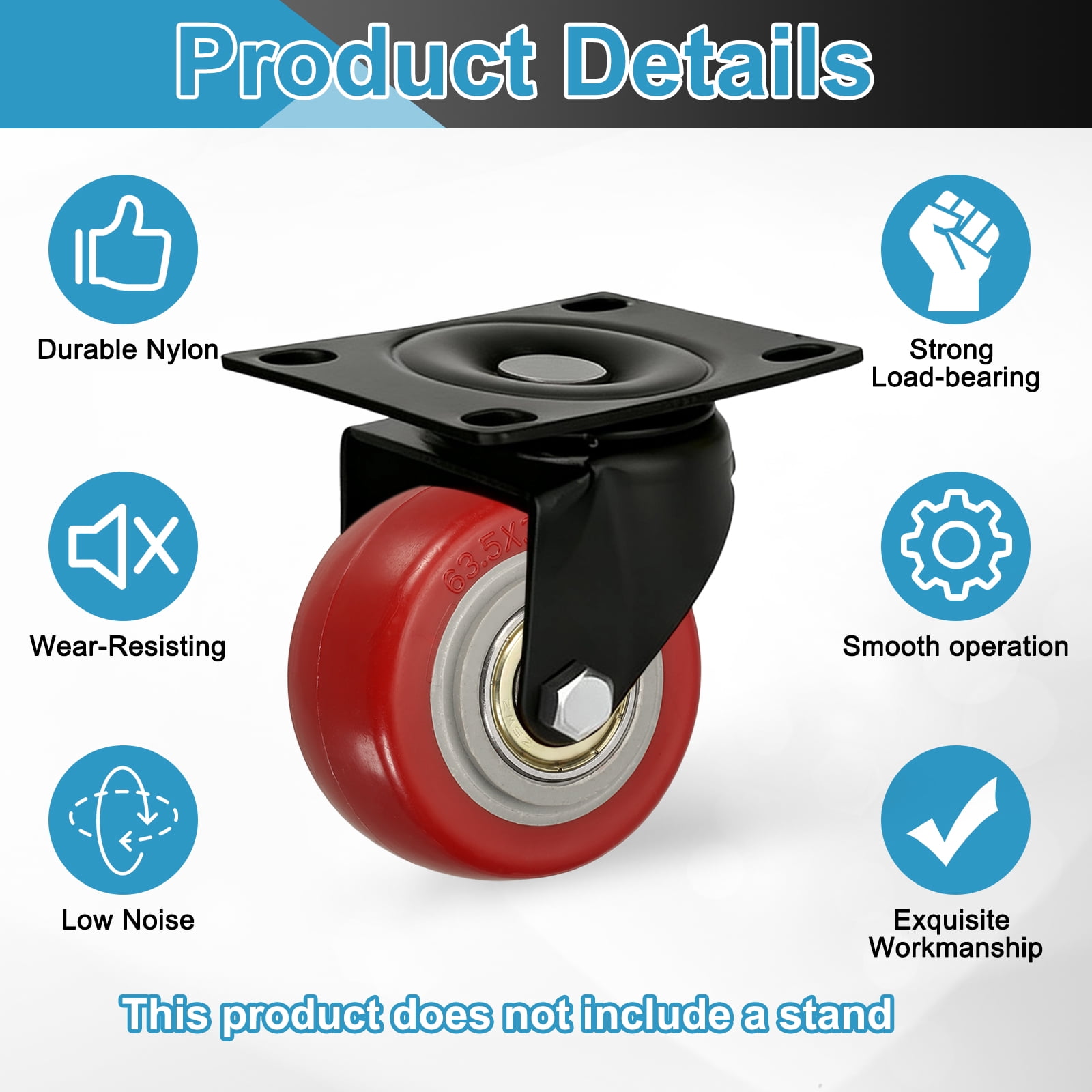 Uxcell 2 Pack Caster Wheels, 3.9 in Nylon Silent Heavy Duty Plate Caster with 3/8" Bore Cart Wheels Replacement for Furniture, Red
