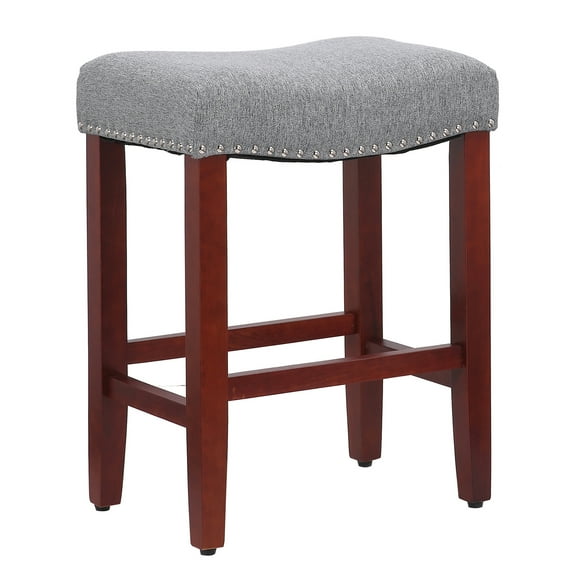 GRANDVILLE 24" Upholstered Bar Stool with Nail Head Trim, Cherry/Navy Blue