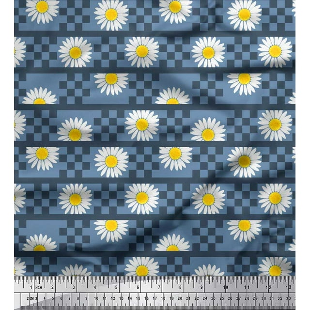 Soimoi polyester Crepe Fabric Stripe,Square & Daisy Floral Decor Fabric Printed Yard 52 Inch Wide