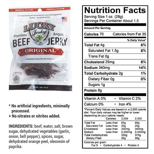 Lucky Beef Jerky Original 1.5oz Slab Jerky - 24 Pack - High Protein Snacks, Bulk Healthy On-the-Go Snacks