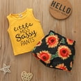 thumbnail image 4 of Mercatoo Baby Girl Overalls 2PC Clothes Set Toddler Baby Girls Sleeveless Letter Vest Tops+Sunflower Printed Shorts Outfits, 4 of 9