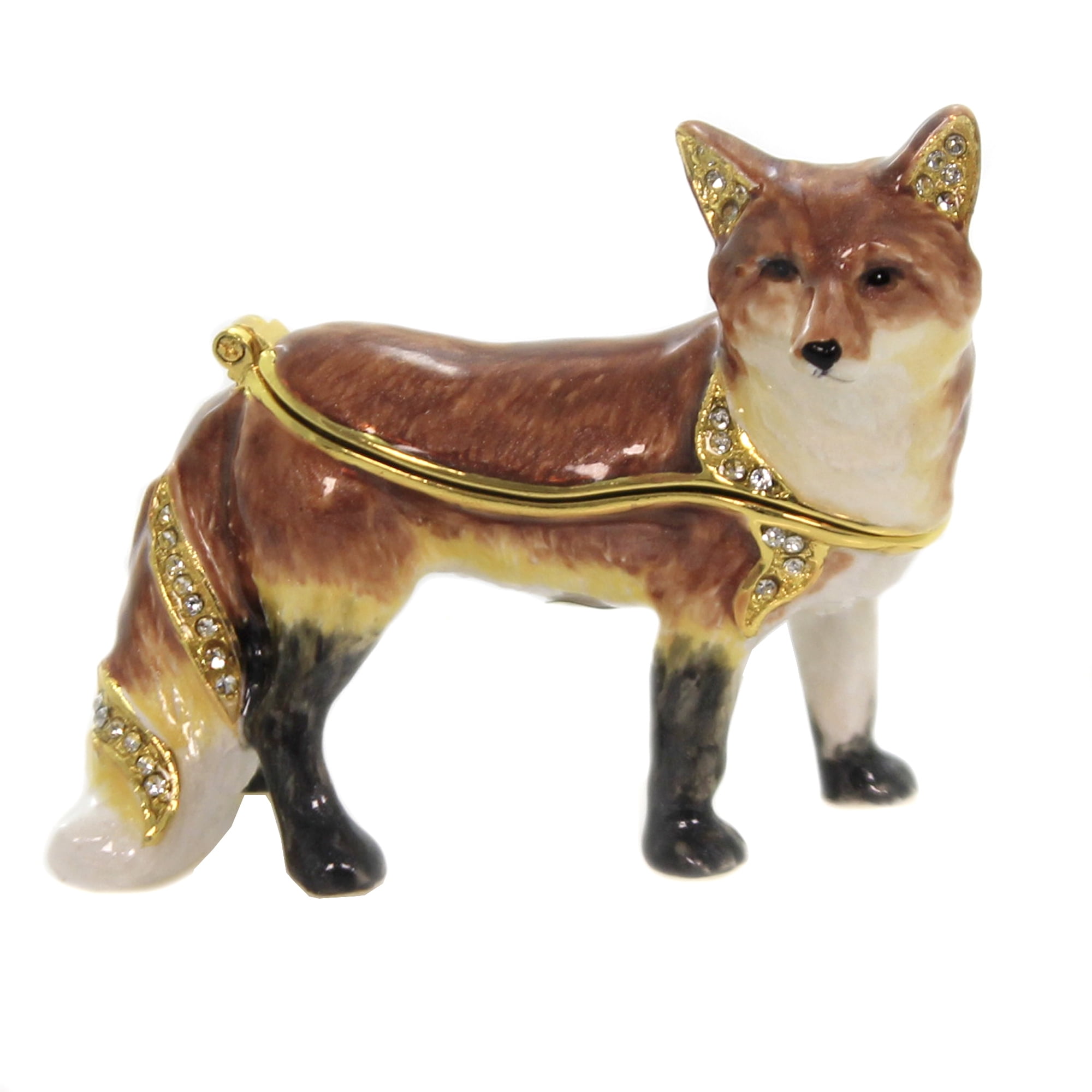 Hinged Trinket Box RED FOX HINGED TRINKET BOX Metal Enamel Crystals