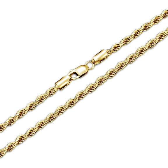 Rope Chain 18k Gold Plated 925 Sterling Silver Rope Chain 1.5MM, 2MM, 3MM Diamond Cut Braided Rope Chain Necklace for Men Women 18, 20, 22, 24, 26 Inches
